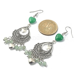 Natural Green Aventurine &  Malaysia Jade (Dyed) Heart Chandelier Earrings&nbsp;EJEW-JE05364-02