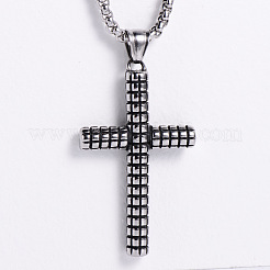 3Pcs Retro Minimalist 316 Surgical Stainless Steel Fashion Cross Pendant Punk Hip-hop Street Box Chain Necklaces for Men&nbsp;NZ5198-2