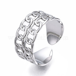 Non-Tarnish 304 Stainless Steel Curb Chain Open Cuff Ring&nbsp;RJEW-T023-16P