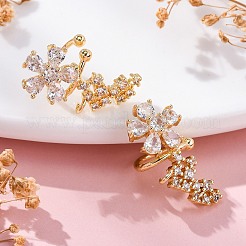 Rack Plating Flower Brass Micro Pave Clear Cubic Zirconia Cuff Earrings&nbsp;EJEW-H147-15G