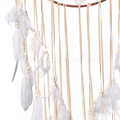 Handmade Round Cotton Woven Net/Web with Feather Wall Hanging Decoration&nbsp;HJEW-G015-02A