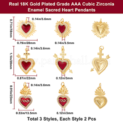 6Pcs 3 Styles Brass Micro Pave Clear Grade AAA Cubic Zirconia Pendants&nbsp;KK-BBC0015-33A