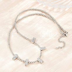 Brass Micro Pave Clear Cubic Zirconia Boy and Round Beaded Necklaces&nbsp;KK-CBA4547-14P