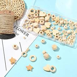 120Pcs 10 Styles Unfinished Wood Beads&nbsp;WOOD-FS0002-37