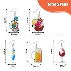 5 Pairs 5 Styles Acrylic Wine Glass Dangle Earrings with 304 Stainless Steel Pins&nbsp;EJEW-FI0001-68