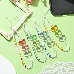Heart Acrylic & Glass Beaded Mobile Straps&nbsp;HJEW-TA00057