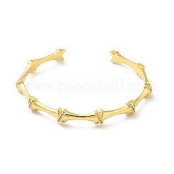 Clear Cubic Zirconia Bamboo Shape Open Cuff Bangle&nbsp;BJEW-M231-11G