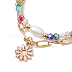 Electroplated Glass & Imitation Pearl Multi-strand Bracelets&nbsp;BJEW-JB10430