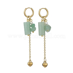304 Stainless Steel Green Aventurine Heart Tassel Hoop Earrings&nbsp;EJEW-JE06731-02