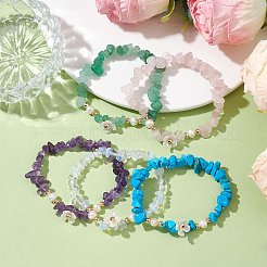 Mixed Gemstones Chip Beaded Plastic Flower Stretch Bracelets&nbsp;BJEW-JB10205