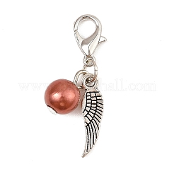 12Pcs 12 Colors Round Acrylic & Wing Alloy Pendant Decoration&nbsp;HJEW-JM02401