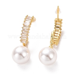 Clear Cubic Zirconia C-shape with Plastic Pearl Dangle Stud Earrings&nbsp;EJEW-A072-10LG-A