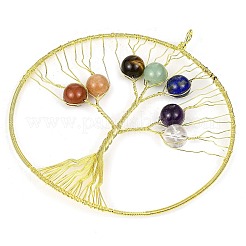 Rack Plating Copper Wired Natural Quartz Crystal & Amethyst & Lapis Lauli & Green Aventurine & Red Aventurine & Red Jasper & Tiger Eye Chakra Big Pendants&nbsp;G-P552-02G