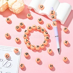 1 Set 26Pcs Orange Round with Letter Silicone Beads&nbsp;ST-CJ0041-009