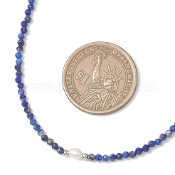 2MM Faceted Round Natural Lapis Lazuli Beaded Necklaces&nbsp;NJEW-JN05918-01