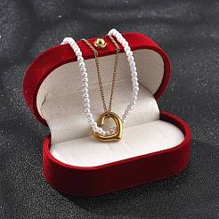Ion Plating(IP) 304 Stainless Steel & Plastic Pearl Beaded Double Layer Necklaces&nbsp;NJEW-P320-25G