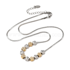 Duo Tone 304 Stainless Steel Micro Pave Clear Cubic Zirconia Beaded Pendant Flat Snake Chain Necklaces&nbsp;SA-CBAB122-01B