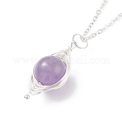 Round Natural Stone Braide Pendant Necklace&nbsp;NJEW-JN03819-01