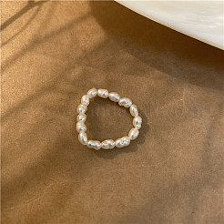 Natural Freshwater Pearl with Glass Beaded Stretch Finger Rings&nbsp;WGD00E3-06
