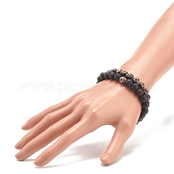 2Pcs 2 Style Natural Tibetan 3-Eye dZi Agate & Lava Rock Mala Bead Bracelets Set&nbsp;BJEW-JB07889
