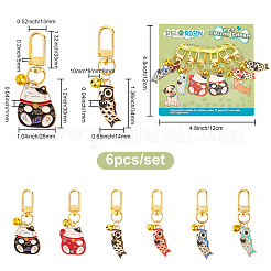 6Pcs 6 Style Alloy Enamel Fish & Maneki Neko Pendant Decorations&nbsp;HJEW-PH01618
