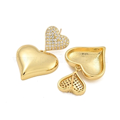 Rack Plating Heart Brass Micro Pave Clear Cubic Zirconia Stud Earrings&nbsp;EJEW-C116-02G