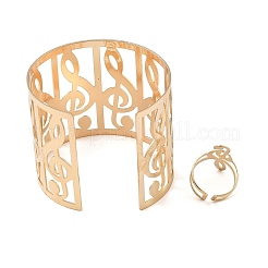 Alloy Hollow Musical Note Wide Cuff Bangle & Ring Sets for Women&nbsp;SJEW-C005-03G