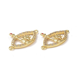 Rack Plating Brass Micro Pave Clear Cubic Zirconia Connector Charms&nbsp;KK-K165-40G