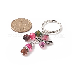Natural Agate and Electroplate Non-magnetic Synthetic Hematite Beads Pendant Keychains&nbsp;KEYC-JKC00444