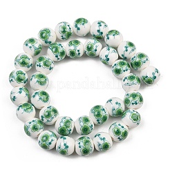 Handmade Flower Printed Porcelain Ceramic Beads Strands&nbsp;PORC-M007-10mm-16