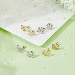 Rack Plating Brass & Cubic Zirconia Stud Earring Findings&nbsp;KK-DC0004-24