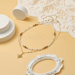 2Pcs 2 Style Clear Cubic Zirconia Star Pendant Necklaces Set with Brass Chains&nbsp;NJEW-JN04171