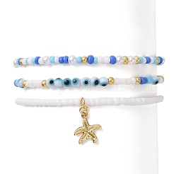 3Pcs 3 Style Glass Seed & ABS Plastic Pearl & Evil Eye Beaded Stretch Bracelets Set&nbsp;BJEW-JB09358
