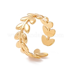 Ion Plating(IP) 304 Stainless Steel Olive Leaf Wrap Open Cuff Ring for Women&nbsp;RJEW-H107-05G