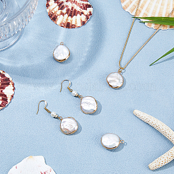 5Pcs Electroplated Natural Keshi Pearl Flat Round Pendants&nbsp;PEAR-HS0001-23