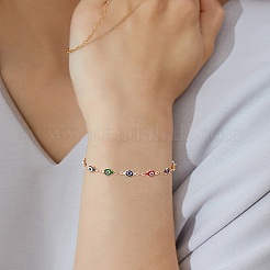 1Pc Brass & Handmade Lampwork Evil Eye Link Chain Anklets&nbsp;AJEW-LP0007-66A