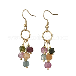Natural Multicolor Tourmaline  Beads Tassel Dangle Earrings. with 304 Stainless Steel Earring Hooks&nbsp;EJEW-JE07340