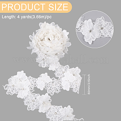 Double Layer Polyester 3D Flower Lace Trim Ribbon with Rhinestone&nbsp;OCOR-WH0097-73A