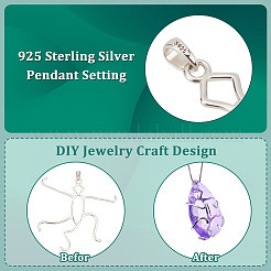 1Pc Rhodium Plated 925 Sterling Silver 5 Claw Prongs Pendant Blank Oval Shape Cabochon Settings&nbsp;STER-BC0002-10B-P