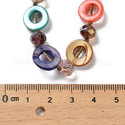 Bohemian Dyed Natural Shell Flat Round & Faceted Rondelle Glass Beaded Necklaces for Women&nbsp;NJEW-S456-01
