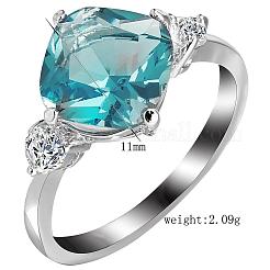 Fashion Classical Platinum Plated Brass Elegant Square Cubic Zirconia Rings&nbsp;RJEW-EE0001-100P02-B