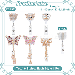 6Pcs Alloy Rhinestone Clip-On Retractable Badge Holders&nbsp;HJEW-NB00305