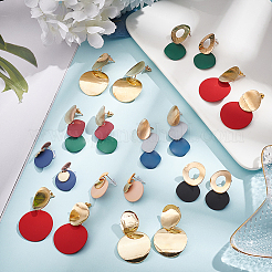8 Pairs 8 Style Alloy Twist Flat Round & Donut Dangle Stud Earrings for Women&nbsp;EJEW-AN0001-74