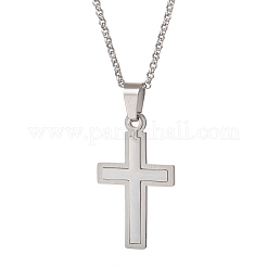 201 Stainless Steel Religion Cross Pendant 304 Stainless Steel Pea Chain Necklaces for Women Men&nbsp;NJEW-JN05995