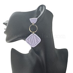 Polymer Clay & Alloy & Wood Woven Dangle Stud Earrings&nbsp;FS-WG7370D-07