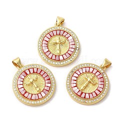 Flat Round with Cross Brass Micro Pave Cubic Zirconia Pendants&nbsp;KK-K385-037G