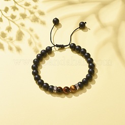 Natural Lava Rock & Tiger Eye Braided Bead Bracelet&nbsp;BJEW-TA00115-02