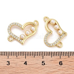 Rack Plating Brass Micro Pave Clear Cubic Zirconia Heart Connector Links&nbsp;KK-Z064-44G