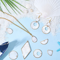 24Pcs 6 Styles Electroplated Natural Freshwater Shell Pendants with Golden Plated Brass Edge&nbsp;SHEL-SC0001-99