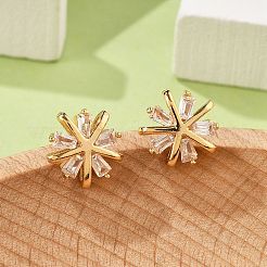 Brass Micro Pave Clear Cubic Zirconia Stud Earrings for Women&nbsp;EJEW-G428-26G-02